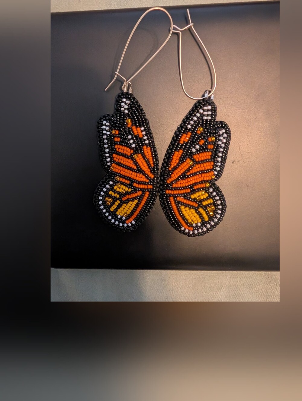 Handmade Monarch Butterfly Beaded Earrings